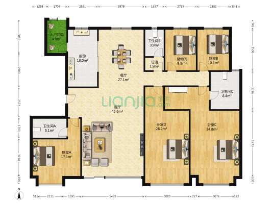 诺二C区 4室2厅3卫 250平方