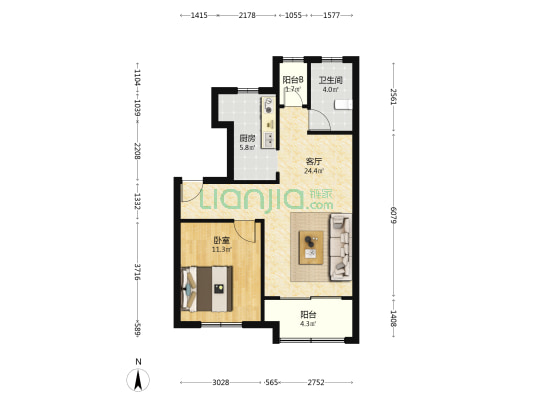 风清雅苑 1室1厅1卫 70平方