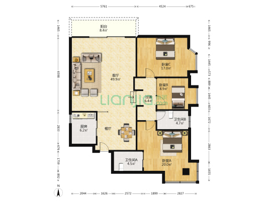 雨桐苑 3室1厅2卫 144平方