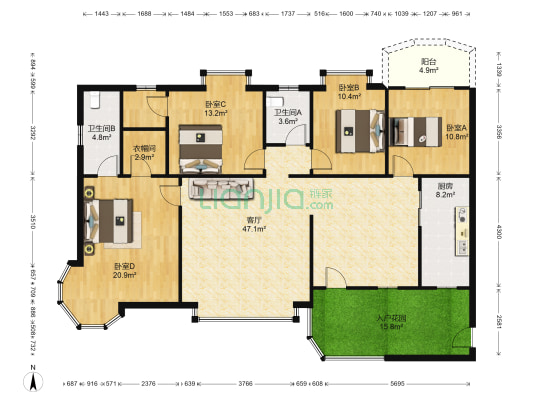 丽湾花园 4室1厅2卫 164平方