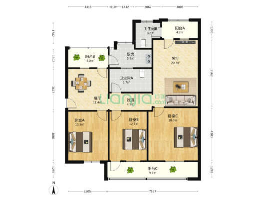 传输局家属院 3室2厅2卫 128平方