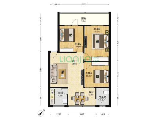 龙泉三小教师宿舍 3室2厅1卫 89平方