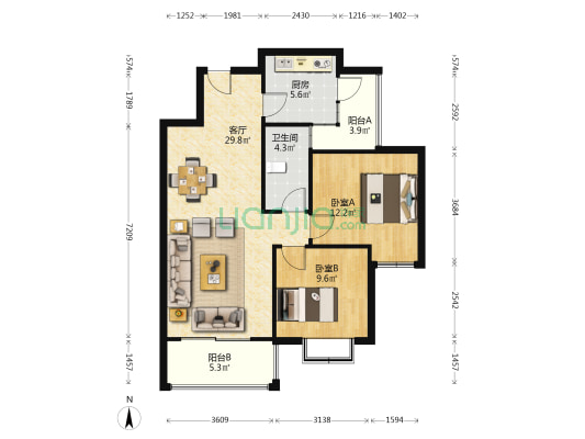 万和小区 2室1厅1卫 84平方