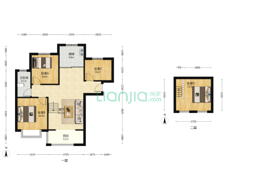 南北通透三居室带阁楼 精装 花园社区 德信公园-户型图