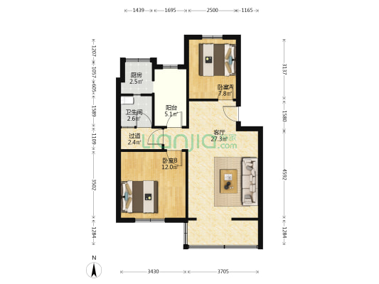 晨光小区 2室1厅1卫 72平方