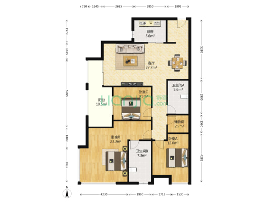 万科金域曲江二期 3室1厅2卫 123平方