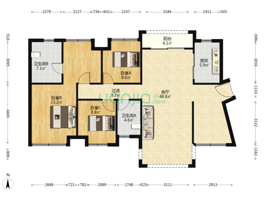 佳兆业东江新城九期 3室1厅2卫 135平方