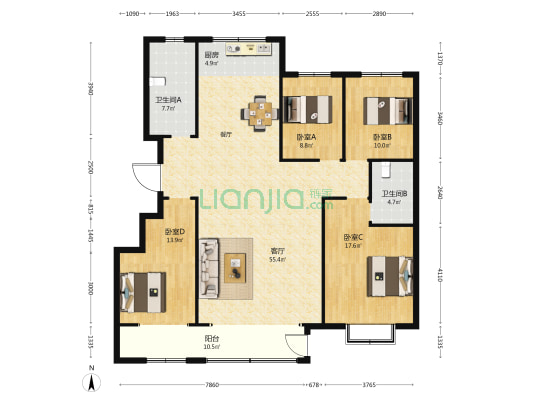 云门山居 4室1厅2卫 172平方