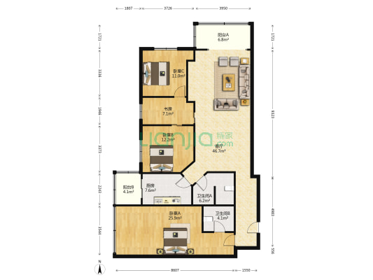 水晶花园 4室1厅2卫 171平方
