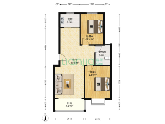 云溪城 2室1厅1卫 89平方