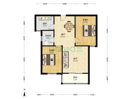 阳光美郡北区 2室2厅1卫 96平方
