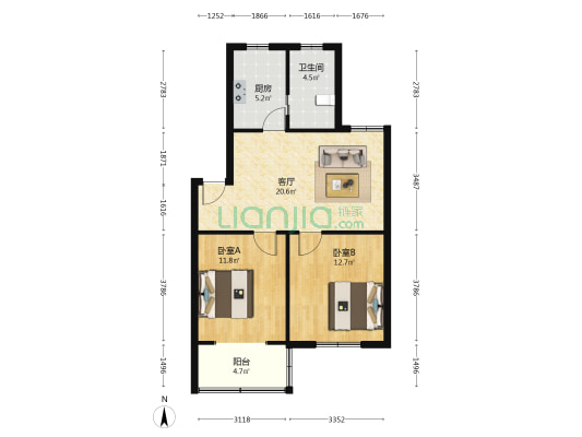 万寿新村六区 2室1厅1卫 73平方