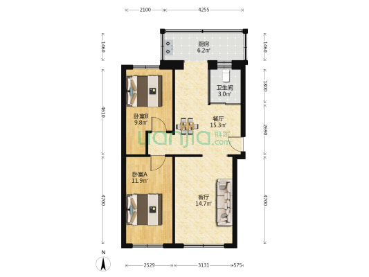新华书店 2室2厅1卫 78平方
