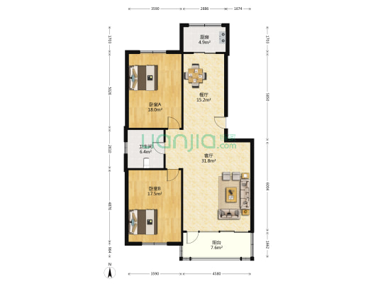振工街 2室2厅1卫 109平方