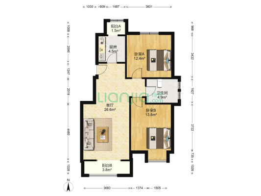 安居原尚园 2室1厅1卫 92平方