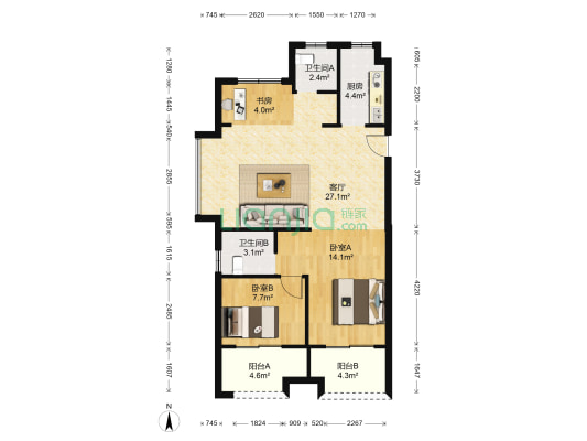 漫悦湾一期 3室1厅2卫 98平方