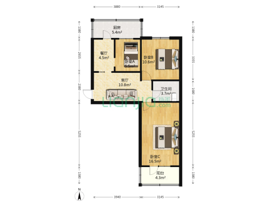 太原电视台家属楼 3室2厅1卫 64平方