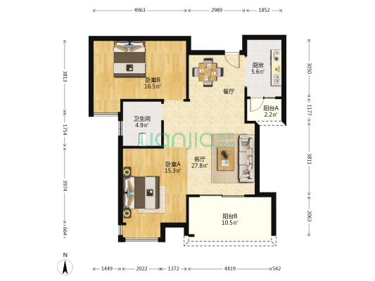 中房·钻石河畔 2室1厅1卫 98平方