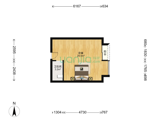悦彩城（西北地块） 1室0厅1卫 53平方
