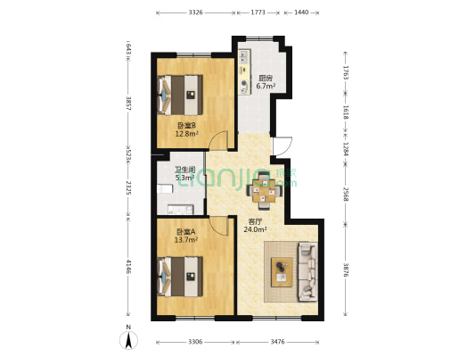 豪邦青青家园 2室1厅1卫 88平方