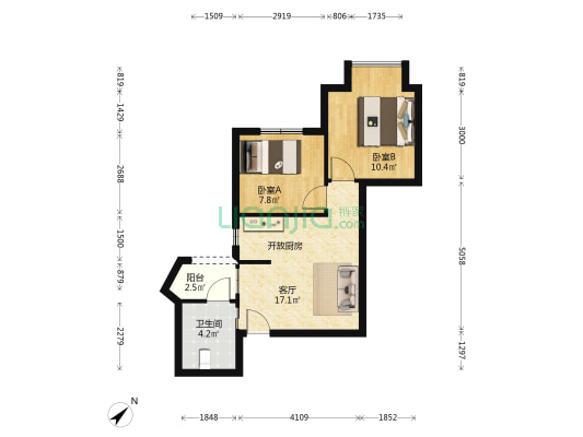 三亚·富春山居 2室1厅1卫 55平方