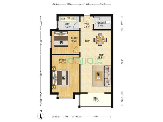 玫瑰印象 2室1厅1卫 93平方