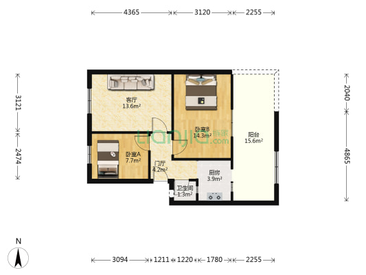过街楼街46号 2室1厅1卫 59平方