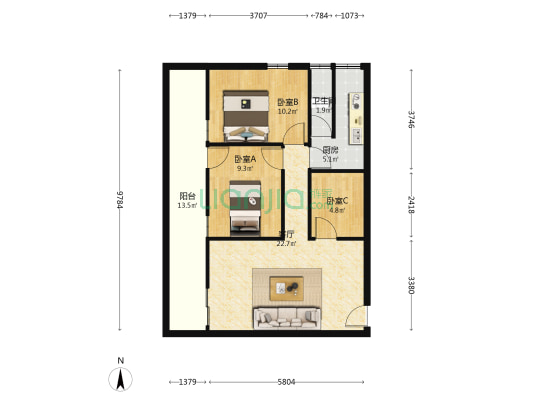 水塔搂 3室1厅1卫 73平方