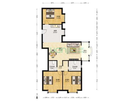 中星虹漕公寓 3室1厅2卫 136平方