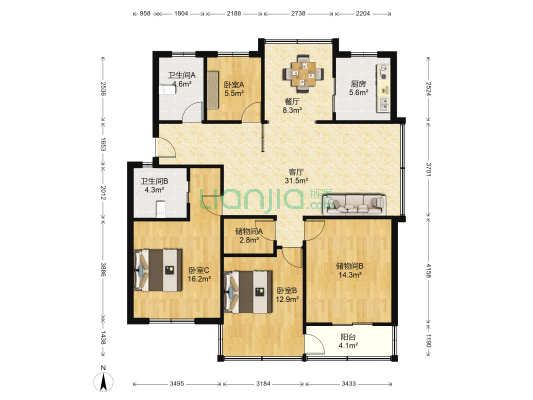 舜江新村 3室2厅2卫 138平方
