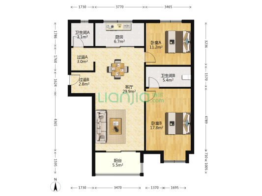 万科翡翠天誉 2室1厅2卫 110平方