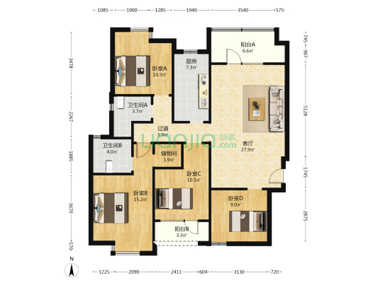 庭瑞中心 4室1厅2卫 143平方