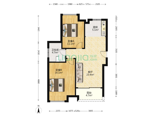 金鼎国际花园 2室1厅1卫 93平方