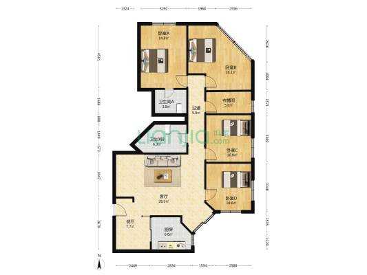天之海大厦 4室2厅2卫 168平方