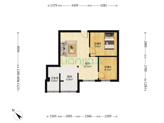紫荆庭 2室1厅1卫 56平方