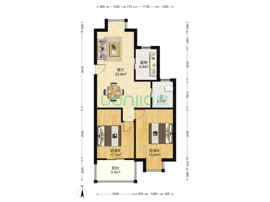 嘉怡花苑西区 2室1厅1卫 80平方