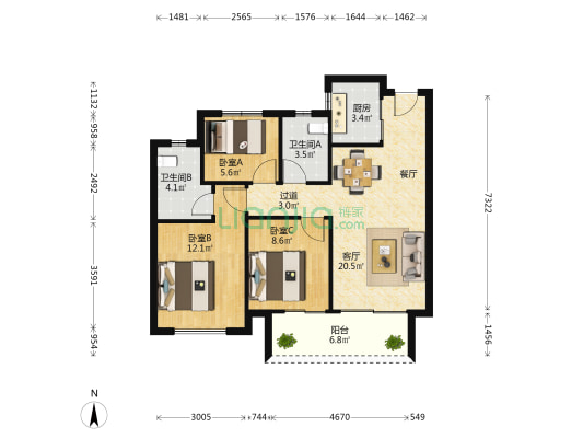 科大春风印月里 3室1厅2卫 88平方