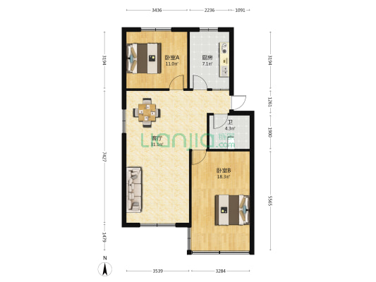之华公寓 2室1厅1卫 90平方