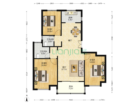 湖山香颂湾西区 3室1厅2卫 129平方