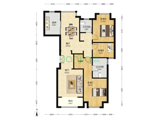 宝能·公馆1288 3室2厅2卫 126平方