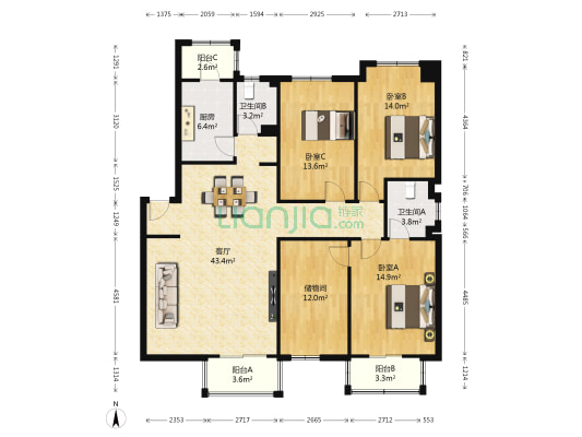 万科新城紫芸苑 3室1厅2卫 151平方