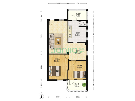 德晖花园 2室1厅1卫 90平方