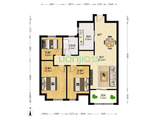 中江文华苑 3室1厅1卫 106平方