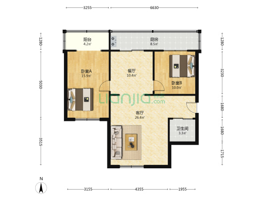 棉毛厂集体改造楼 2室2厅1卫 88平方