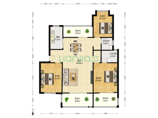 洪城东方国际 3室1厅2卫 113平方