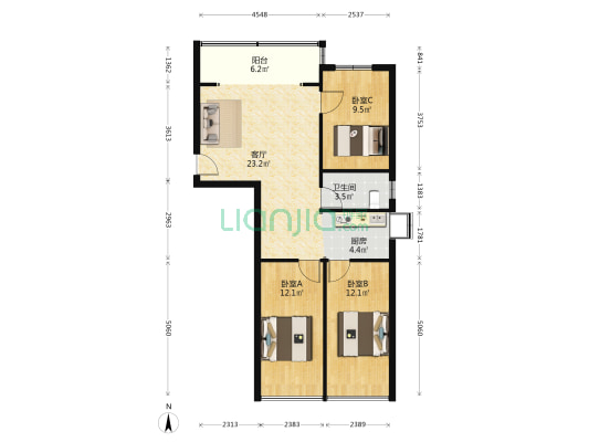 深勘宿舍 3室1厅1卫 77平方