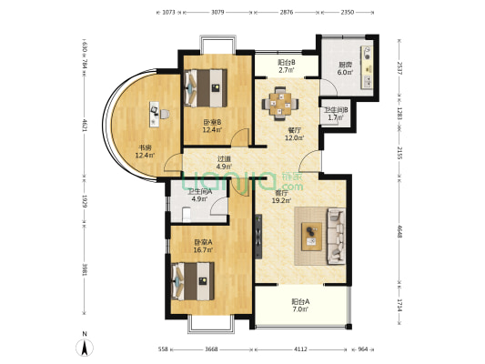 世家星城3期F区 3室2厅2卫 130平方