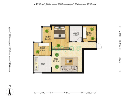 缘忠巷2号院 3室1厅1卫 51平方