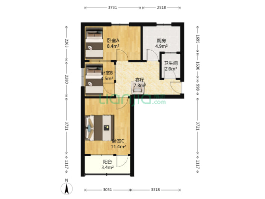 学院路小区 3室1厅1卫 60平方