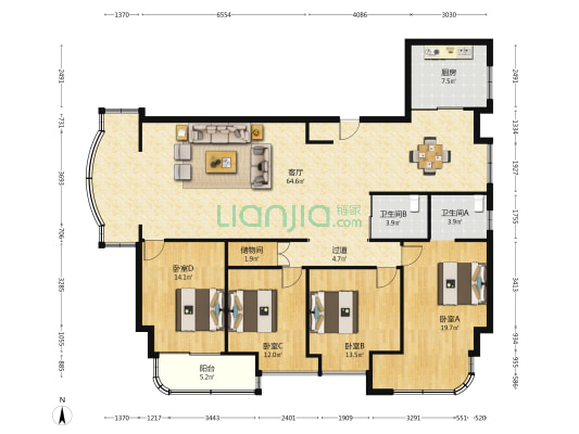 安泰大厦 4室1厅2卫 198平方